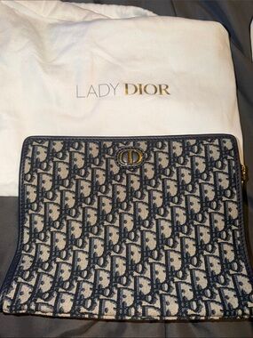 Dior Navy and Beige Jacquard CD Pouch